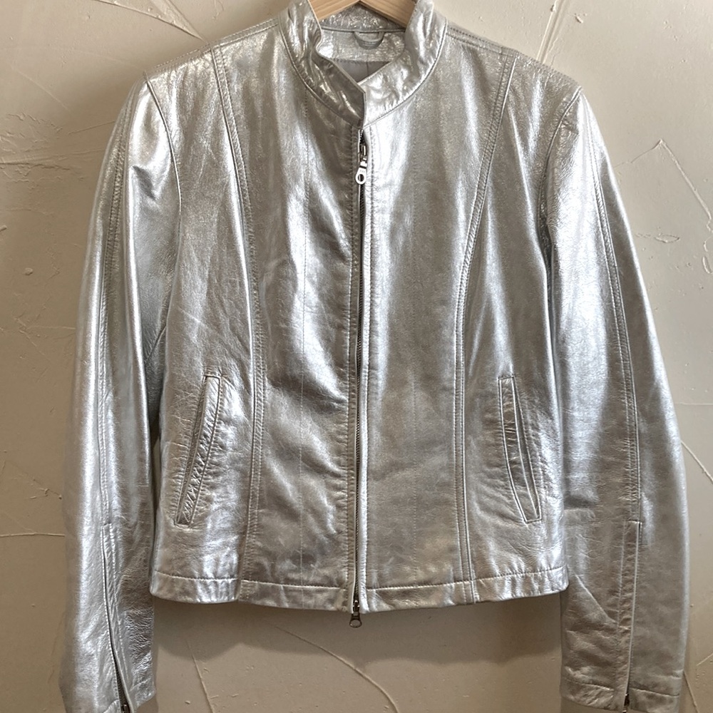 VTG Wilson’s Leather Ladies “Maxima” Chrome Silver Moto Jacket Size M